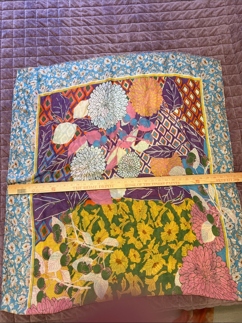 Floral Patchwork Scarf in Purple, Pink, Green, Yellow - Picture 5 of 5